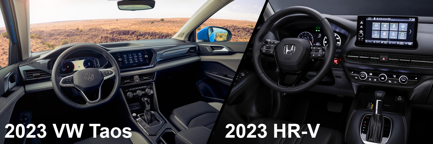 Interior of the 2023 VW Taos vs. the Honda HR-V