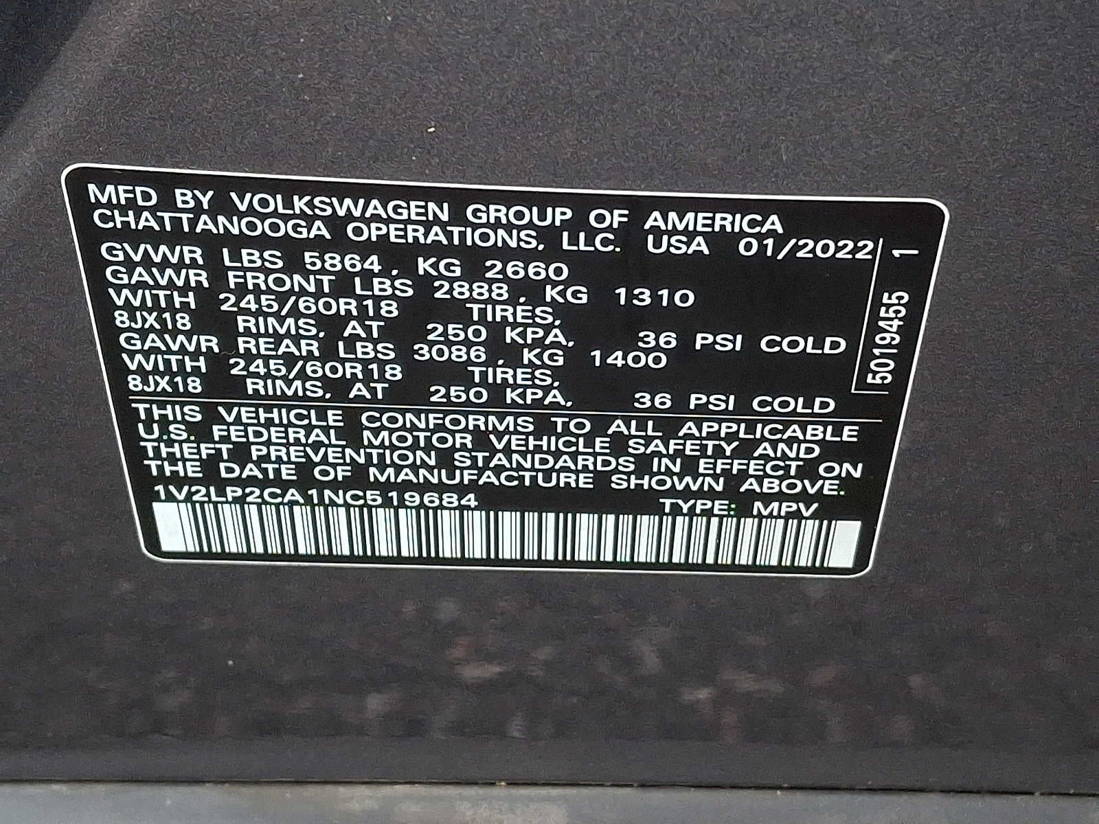 2022 Volkswagen Atlas 2.0T SE 4MOTION