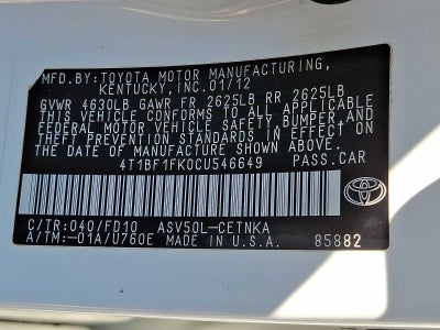 2012 Toyota Camry 4dr Sdn I4 Auto LE